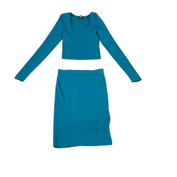 Sincerely Jules Turquoise Long Sleve Crop Top & Pencil Skirt Set - Size S - Picture 1 of 5
